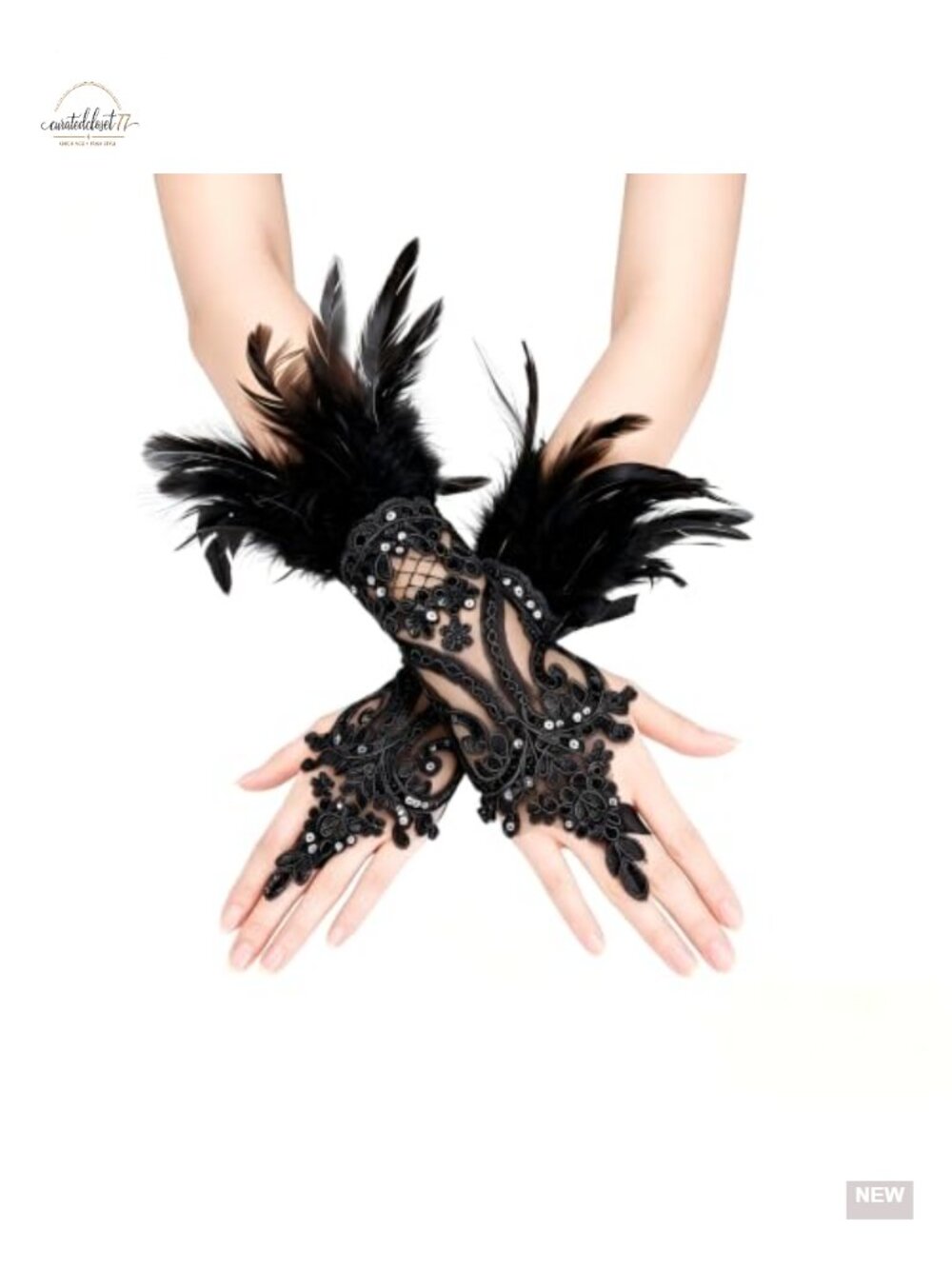 Feather Lace Long Gloves Gothic Costume Accessory Women's Halloween